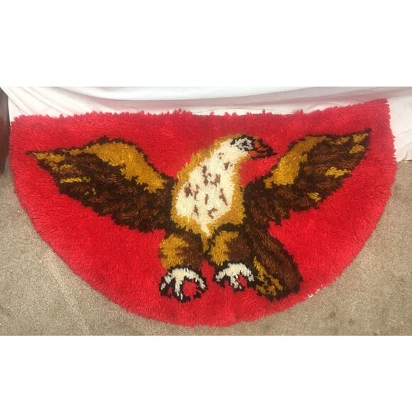 Eagle Latch Hook Rug Half-Round Complete Finished 34x17 Patriotic Decor 1970s - Picture 1 of 3